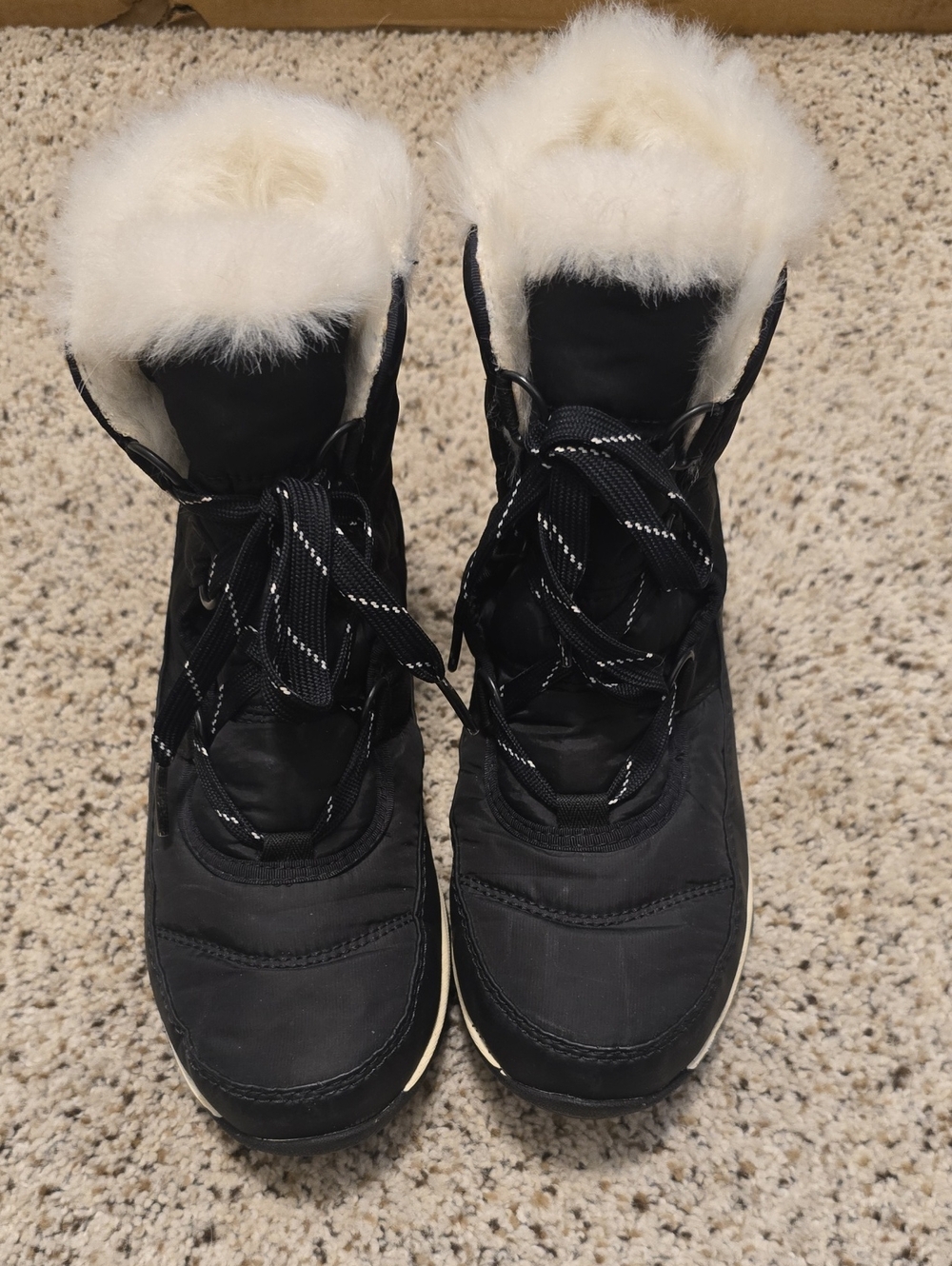 SOREL Women's Black Winter Fur-Trim Lace-Up Boots